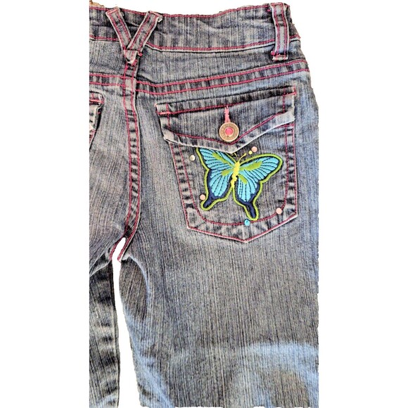 Arizona 8 Slim DEL Girls Embroidered Jeans Floral Beads Sequins 5 Pocket Patches - Picture 5 of 6